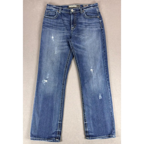 Buckle BKE Jeans Mens 34x33 Blue Tyler Straight Distressed Whiskered Y2K Denim - Picture 2 of 11